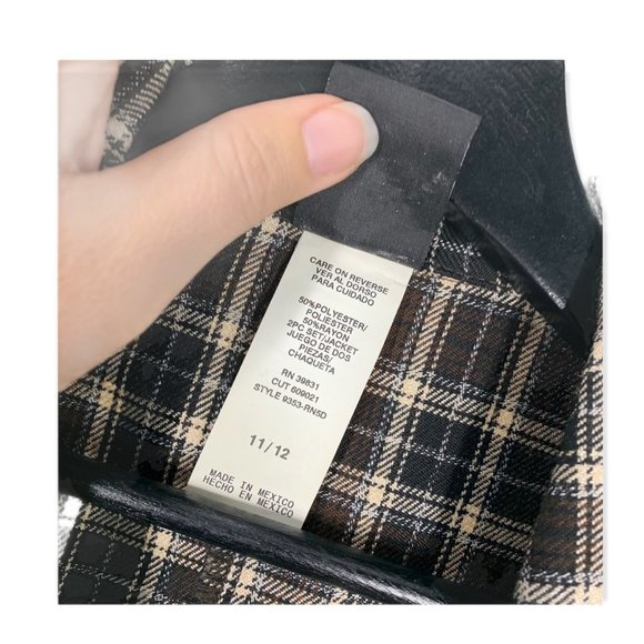 Vintage 90s My Michelle Brown Black Plaid Blazer Large - Picture 5 of 8